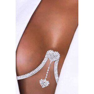 Dangle Heart Crystal Bra Chain-Silver